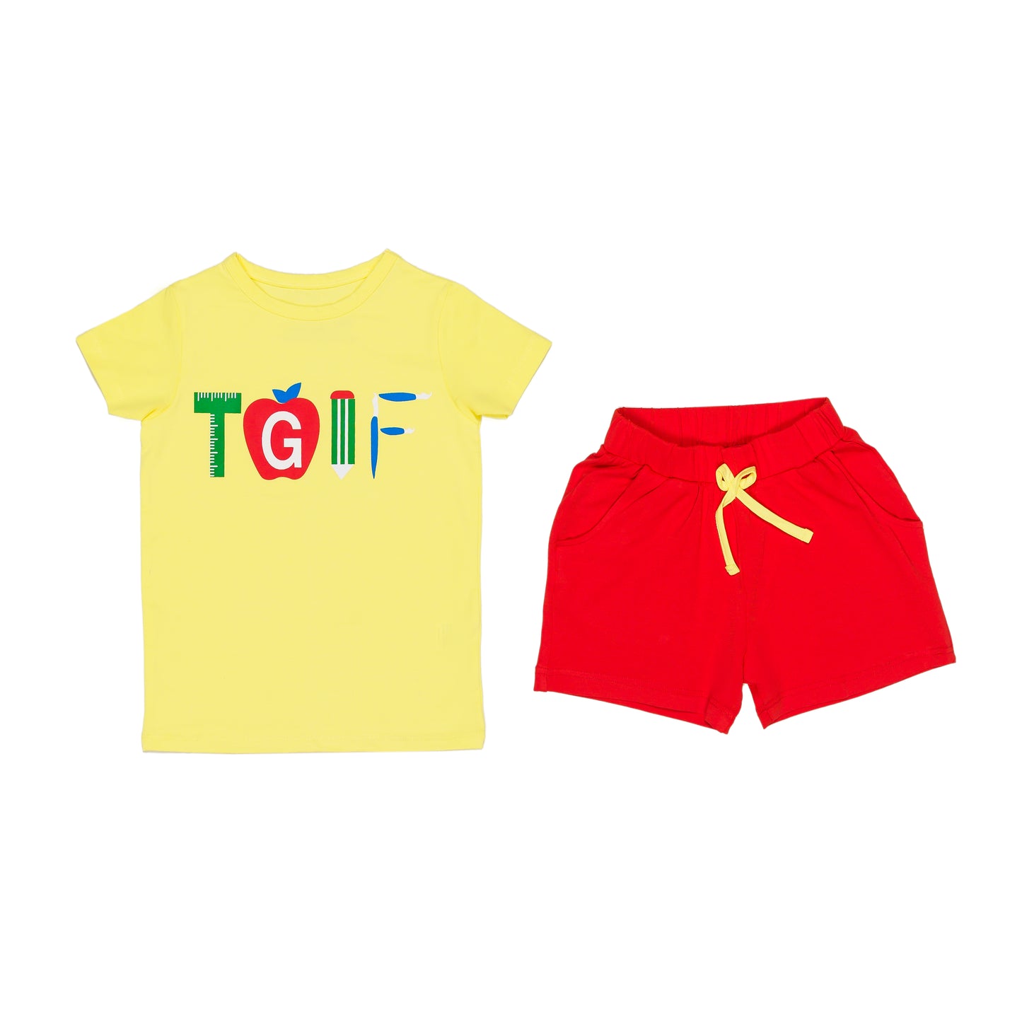 Red & Yellow Printed Kids Short Set