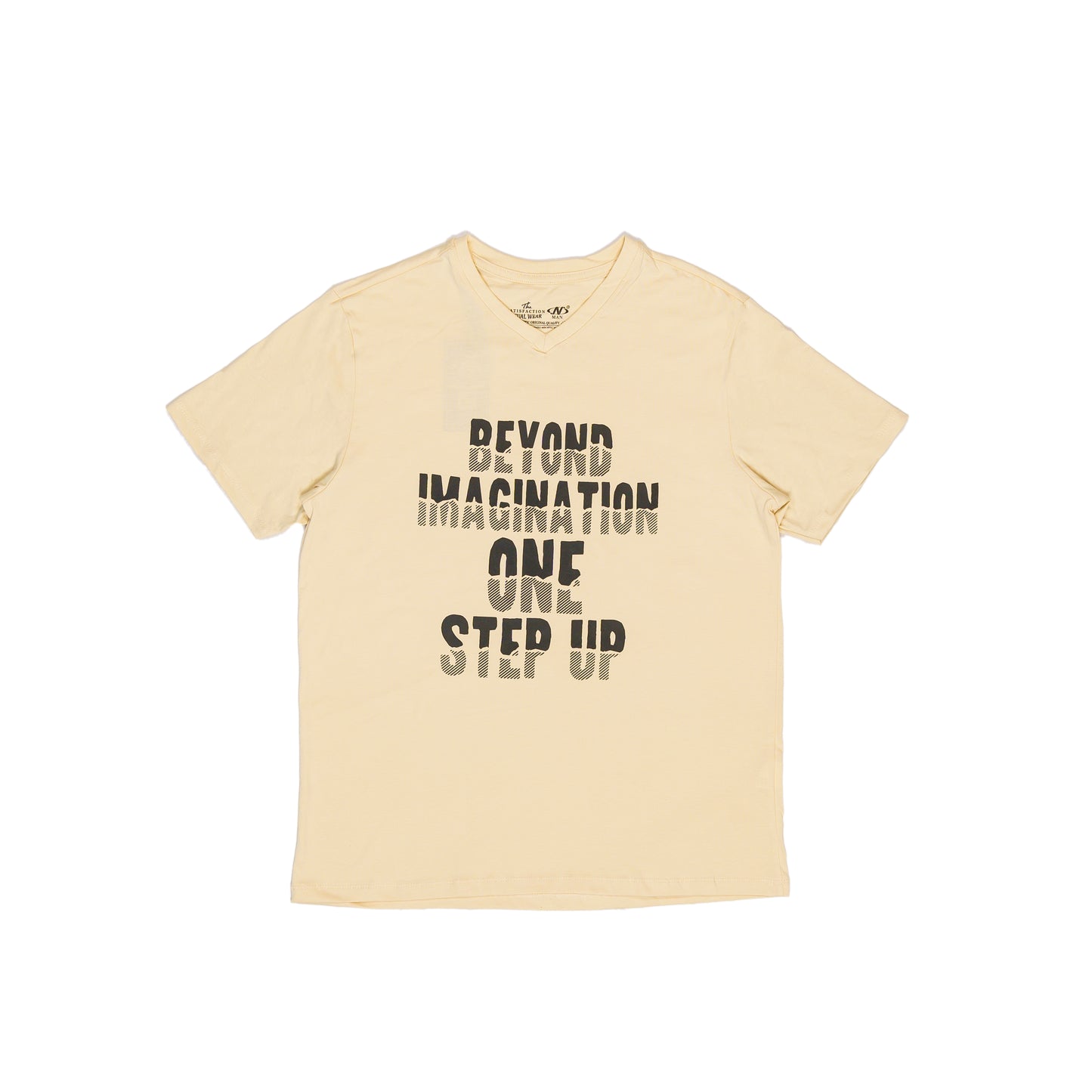 "BEYOND IMAGINATION ONE STEP UP" Beige T-Shirt