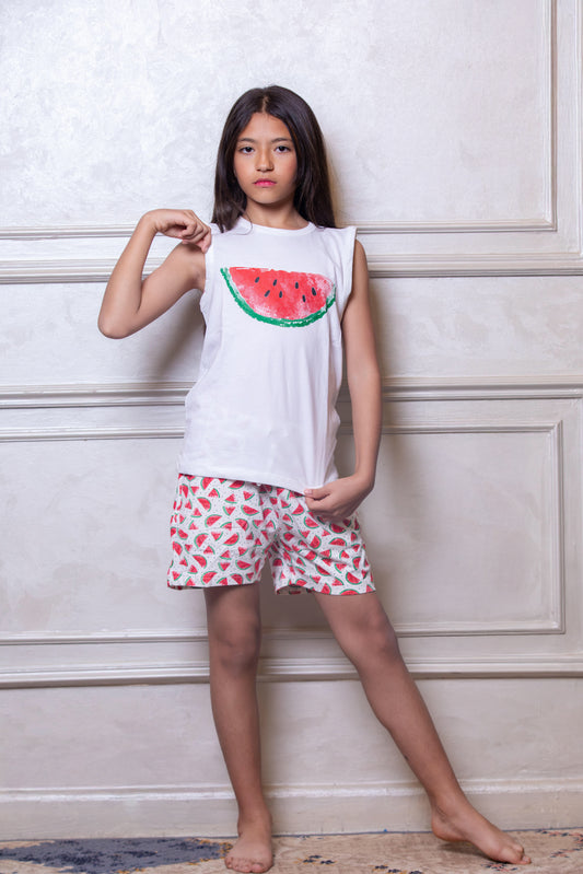 Watermelon Print Shorts Pajama Set