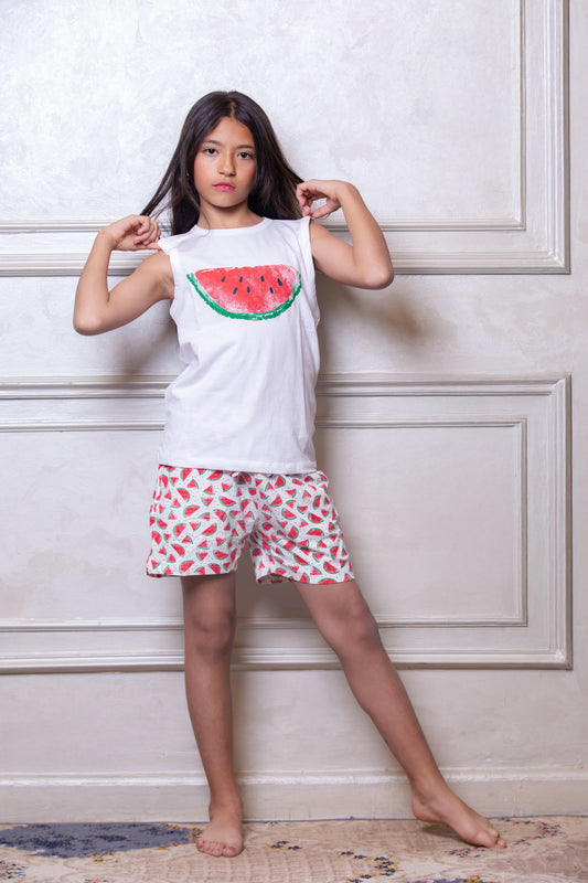 Watermelon Print Shorts Pajama Set