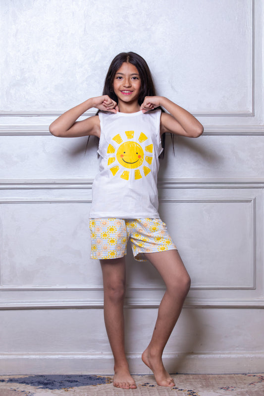 Sun Print Shorts Pajama Set