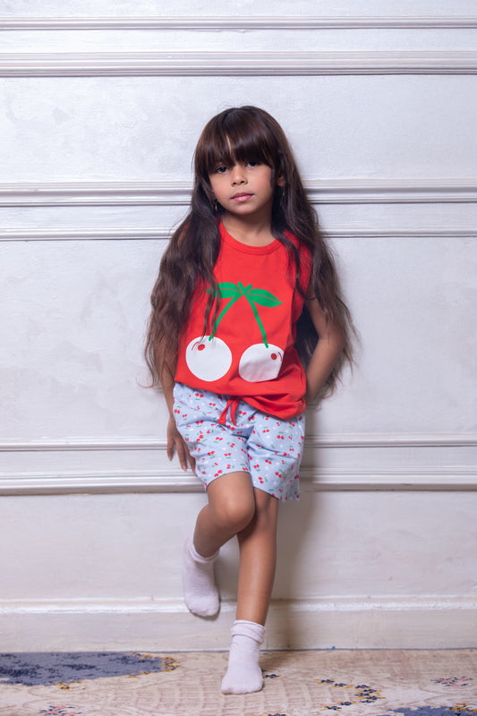 Cherry Print Short Pajama Set