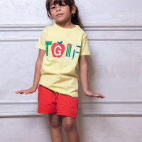 Red & Yellow Printed Kids Short Set