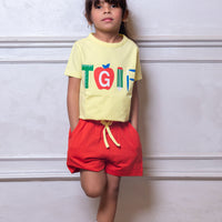 Red & Yellow Printed Kids Short Set
